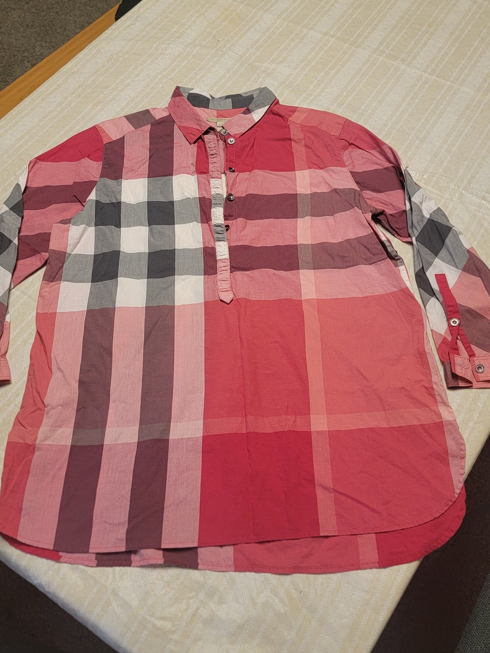 Burberry Red and Pink Plaid Button-Down Shirt